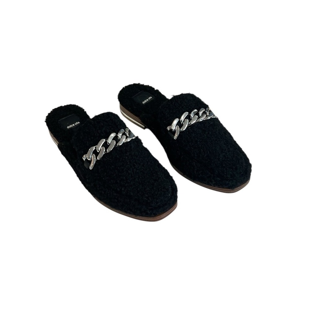 Dolce Vita Women's Pela Slip‎ On Faux Shearling Mules Black Women's Size 7 New